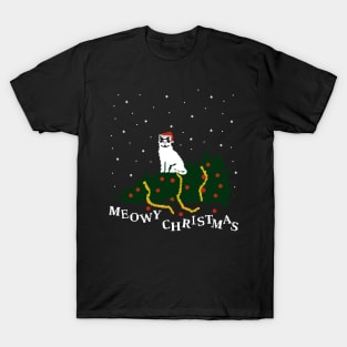 meowy christmas - cat vs. tree T-Shirt